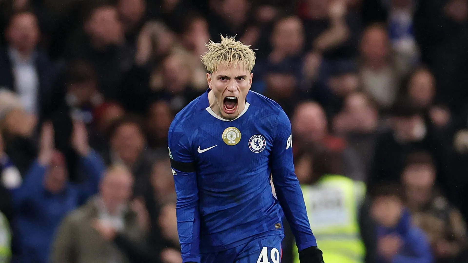 Garnacho celebrating a goal for Chelsea