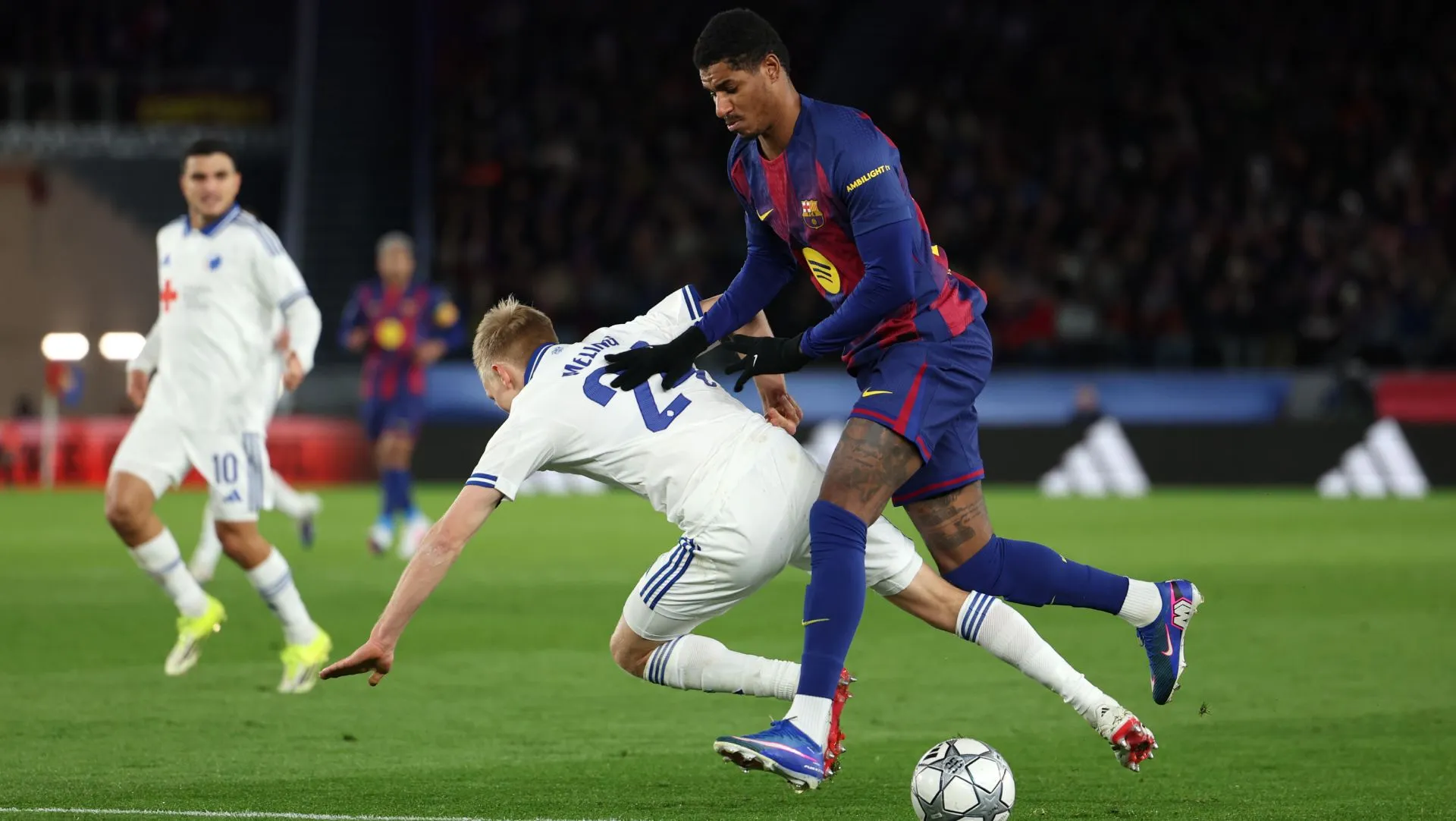 Marcus Rashford controls the ball during a Champions League match