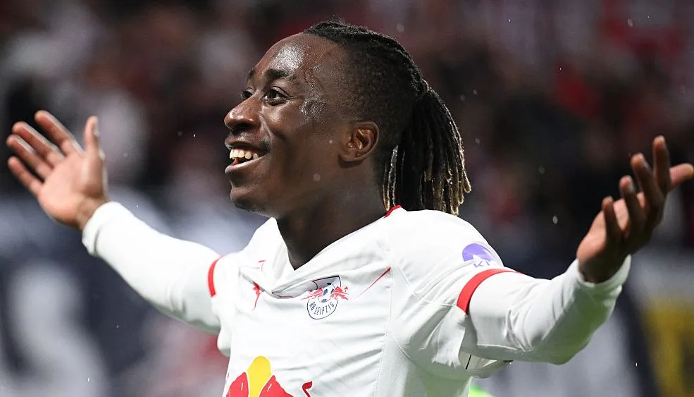 Yan Diomande during an RB Leipzig match